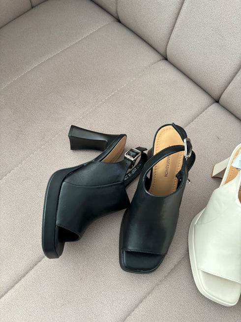 Ladies Peep Toe Buckle Strap Platform Sandals